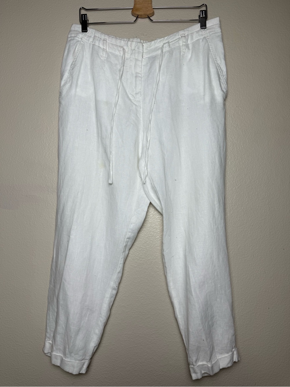 Premise 100% Linen Casual Linen Drawstring Pants - White